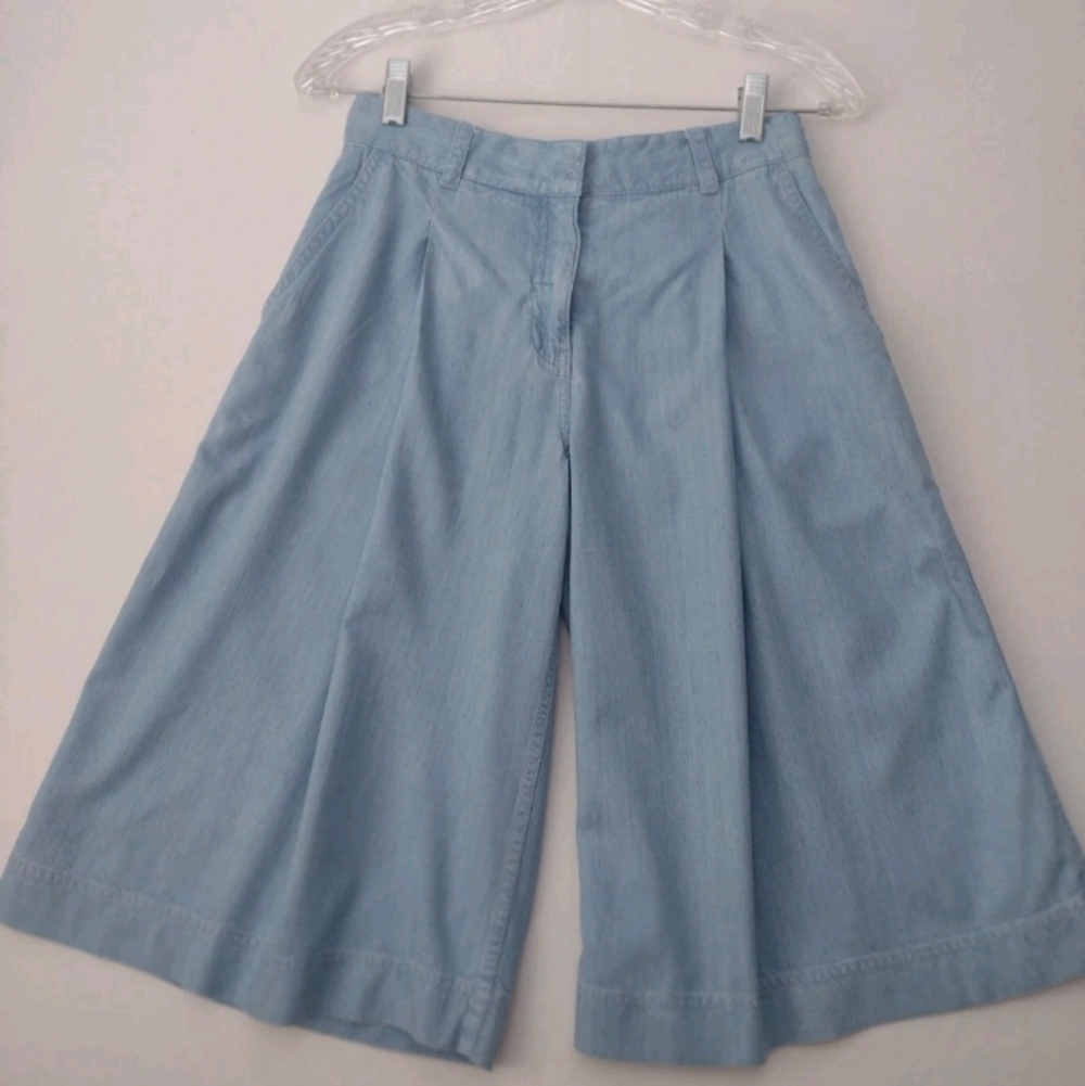 Diane Von Furstenberg Ashton Size 0 Sky Blue Culotte Zip Front Rayon Cotton